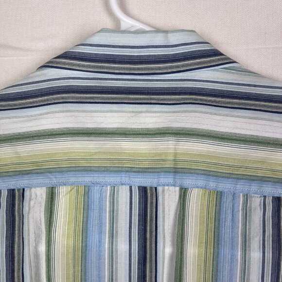 Tommy Bahama Men’s Large Green Blue Striped‎ Button Up Long Sleeve 100% Tencil - Picture 6 of 10